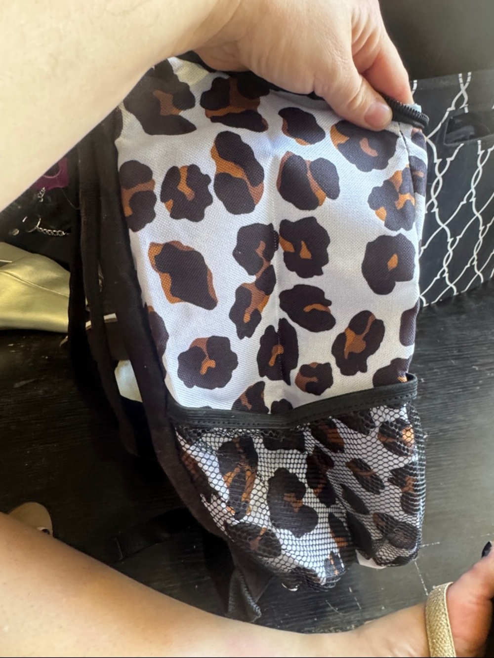 Buckle Leopard Print Travel Backpack in White, Brown, Black - Picture 3 of 4